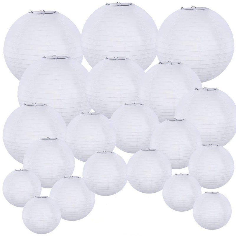 Supla 20 Pack Chinese White Paper Lantern Round 4â€ 6â€ 8â€ 10â€ 12â€ White Hanging Lanterns Wedding Party Decorations - Image 1